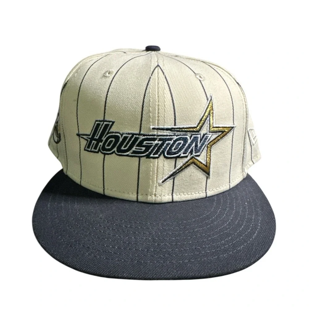 Houston Astros New Era 59Fifty Hat White Pinstripe Side Patch Cap | Size 8
